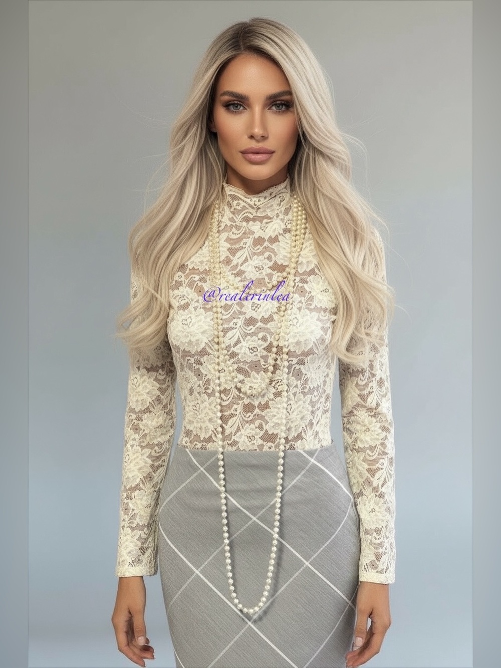 Lace Turtleneck XS Extra Small Cream Ivory Moda International